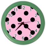 Polka Dots - Black on Cotton Candy Pink Color Wall Clock