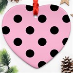 Polka Dots - Black on Cotton Candy Pink Heart Ornament (Two Sides)