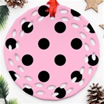 Polka Dots - Black on Cotton Candy Pink Round Filigree Ornament (Two Sides)
