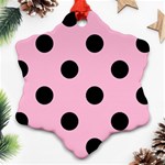 Polka Dots - Black on Cotton Candy Pink Snowflake Ornament (Two Sides)