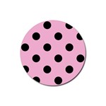Polka Dots - Black on Cotton Candy Pink Rubber Round Coaster (4 pack)