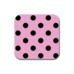 Polka Dots - Black on Cotton Candy Pink Rubber Coaster (Square)