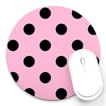 Polka Dots - Black on Cotton Candy Pink Round Mousepad