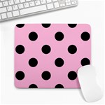 Polka Dots - Black on Cotton Candy Pink Large Mousepad