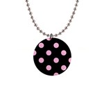 Polka Dots - Cotton Candy Pink on Black 1  Button Necklace