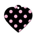 Polka Dots - Cotton Candy Pink on Black Dog Tag Heart (Two Sides)