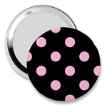 Polka Dots - Cotton Candy Pink on Black 3  Handbag Mirror