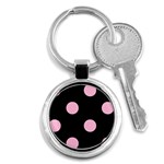 Polka Dots - Cotton Candy Pink on Black Key Chain (Round)