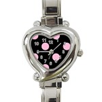 Polka Dots - Cotton Candy Pink on Black Heart Italian Charm Watch