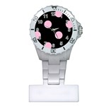 Polka Dots - Cotton Candy Pink on Black Nurses Watch