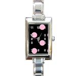 Polka Dots - Cotton Candy Pink on Black Rectangle Italian Charm Watch