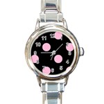Polka Dots - Cotton Candy Pink on Black Round Italian Charm Watch
