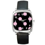 Polka Dots - Cotton Candy Pink on Black Square Metal Watch