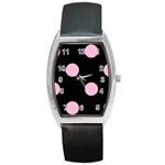 Polka Dots - Cotton Candy Pink on Black Barrel Style Metal Watch