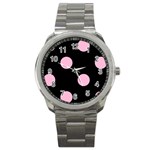 Polka Dots - Cotton Candy Pink on Black Sport Metal Watch