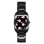 Polka Dots - Cotton Candy Pink on Black Stainless Steel Barrel Watch