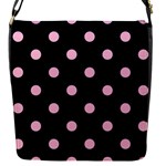 Polka Dots - Cotton Candy Pink on Black Flap Closure Messenger Bag (S)