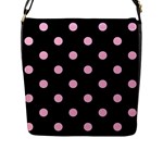 Polka Dots - Cotton Candy Pink on Black Flap Closure Messenger Bag (L)