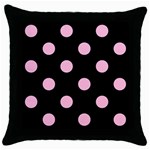 Polka Dots - Cotton Candy Pink on Black Throw Pillow Case (Black)