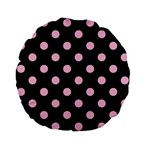 Polka Dots - Cotton Candy Pink on Black Standard 15  Premium Flano Round Cushion
