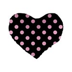Polka Dots - Cotton Candy Pink on Black Standard 16  Premium Flano Heart Shape Cushion