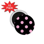 Polka Dots - Cotton Candy Pink on Black 1.75  Magnet (10 pack)