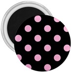Polka Dots - Cotton Candy Pink on Black 3  Magnet