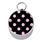 Polka Dots - Cotton Candy Pink on Black Silver Compass (Mini)