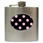 Polka Dots - Cotton Candy Pink on Black Hip Flask (6 oz)