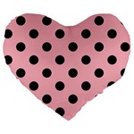 Polka Dots - Black on Light Pink Large 19  Premium Heart Shape Cushion