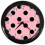 Polka Dots - Black on Light Pink Wall Clock (Black)
