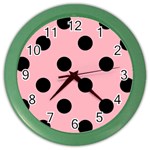 Polka Dots - Black on Light Pink Color Wall Clock