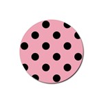 Polka Dots - Black on Light Pink Rubber Round Coaster (4 pack)