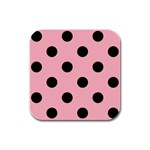 Polka Dots - Black on Light Pink Rubber Square Coaster (4 pack)