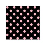 Polka Dots - Light Pink on Black Small Satin Scarf  (Square)