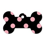 Polka Dots - Light Pink on Black Dog Tag Bone (One Side)