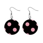Polka Dots - Light Pink on Black 1  Button Earrings
