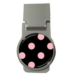 Polka Dots - Light Pink on Black Money Clip (Round)