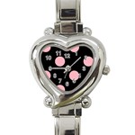 Polka Dots - Light Pink on Black Heart Italian Charm Watch
