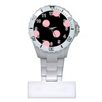 Polka Dots - Light Pink on Black Nurses Watch