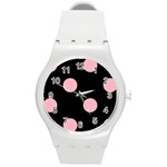 Polka Dots - Light Pink on Black Round Plastic Sport Watch (M)