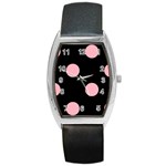 Polka Dots - Light Pink on Black Barrel Style Metal Watch