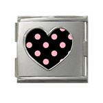 Polka Dots - Light Pink on Black Mega Link Heart Italian Charm (18mm)