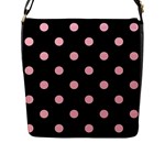 Polka Dots - Light Pink on Black Flap Closure Messenger Bag (L)