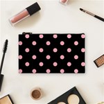 Polka Dots - Light Pink on Black Cosmetic Bag (S)