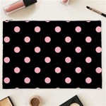 Polka Dots - Light Pink on Black Cosmetic Bag (XXL)