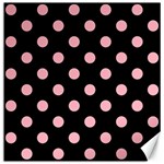Polka Dots - Light Pink on Black Canvas 12  x 12 