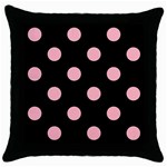 Polka Dots - Light Pink on Black Throw Pillow Case (Black)