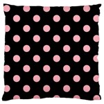 Polka Dots - Light Pink on Black Large Flano Cushion Case (One Side)
