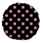 Polka Dots - Light Pink on Black Large 18  Premium Round Cushion